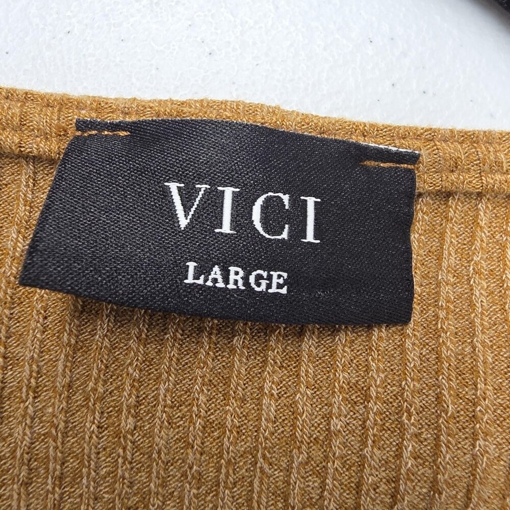 Vici Tyche Dress Womens Large Camel Tie Front Ribbed Knit Long Sleeve Made USA - Picture 6 of 9